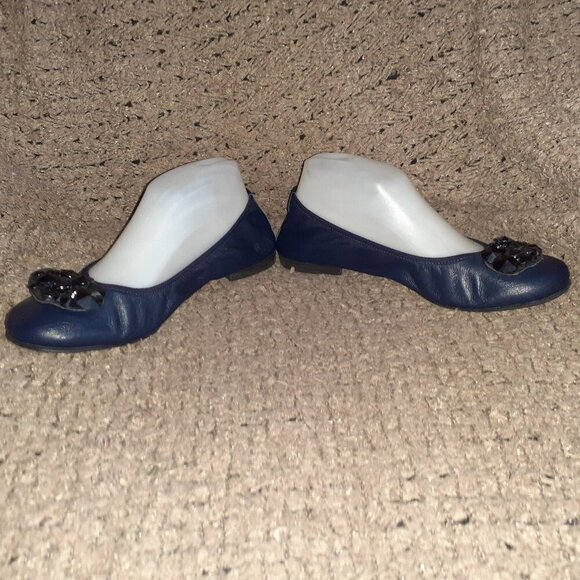 Vintage Y2k LOZZI-Navy Leather Ballet Flats/Pyramid Studs-Italy-Sz 40-Near Mint - Picture 4 of 8